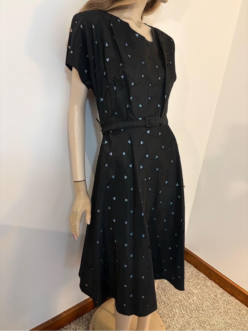 Vintage 1950s Peek a Boo Vixen Taffeta Atomic Era Swing Dress